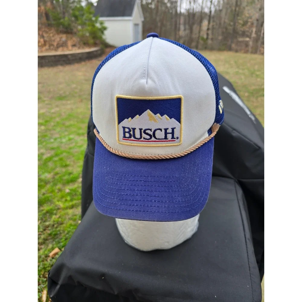 New Era Busch Beer 9FORTY Trucker Hat Blue White Snapback Rope Mesh Cap Men OSFM